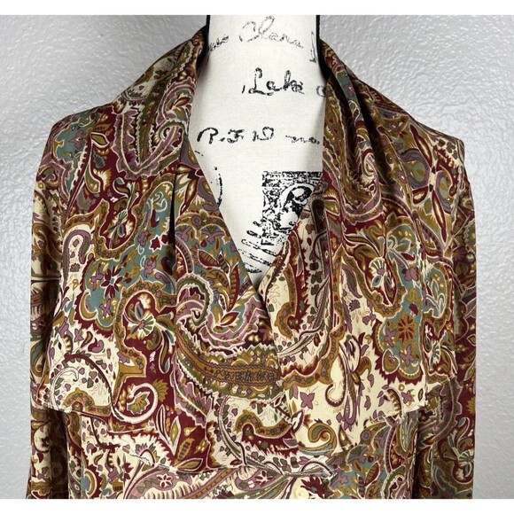 Vintage 90s San Andre Long Sleeve Asymmetrical Shawl Neck Blouse Paisley Sz 12 - Picture 5 of 14